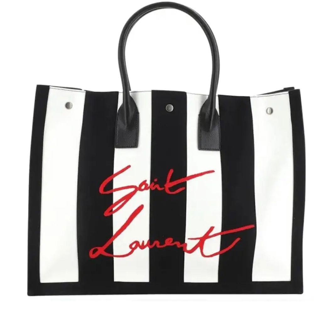Saint Laurent NOE Striped Logo Tote Bag